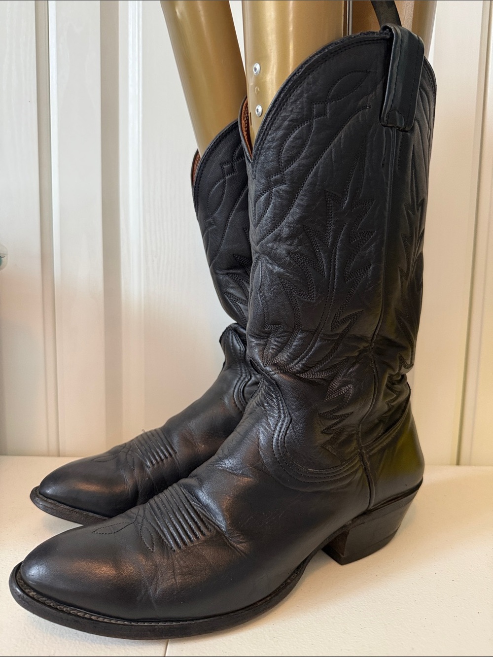Men's Nocona Black Leather Cowboy Boots - Western Pull-On (sz 9D)